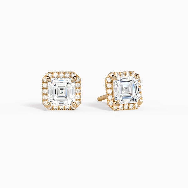 Asscher Halo Diamond Stud Earrings in 14K Rose Gold