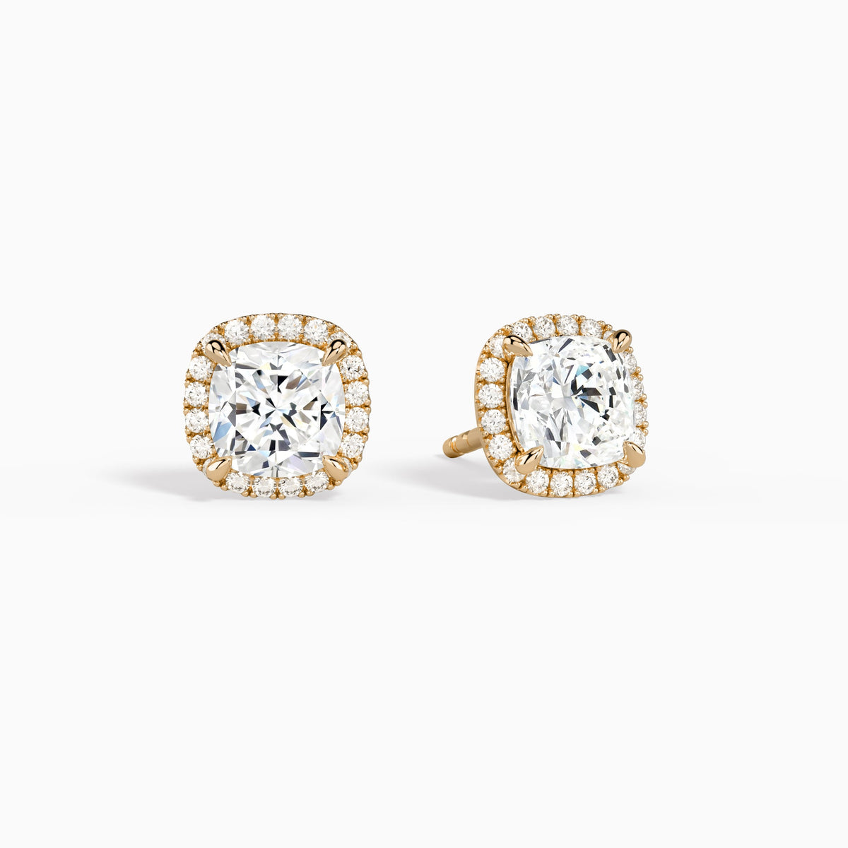 Cushion Halo Diamond Stud Earrings in 14K Rose Gold