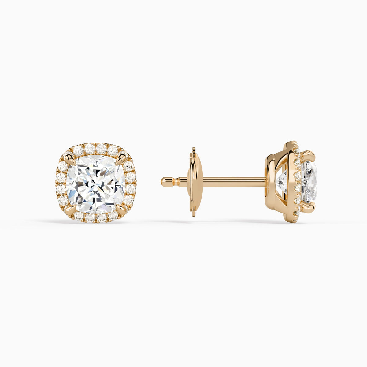 Cushion Halo Diamond Stud Earrings in 14K Rose Gold