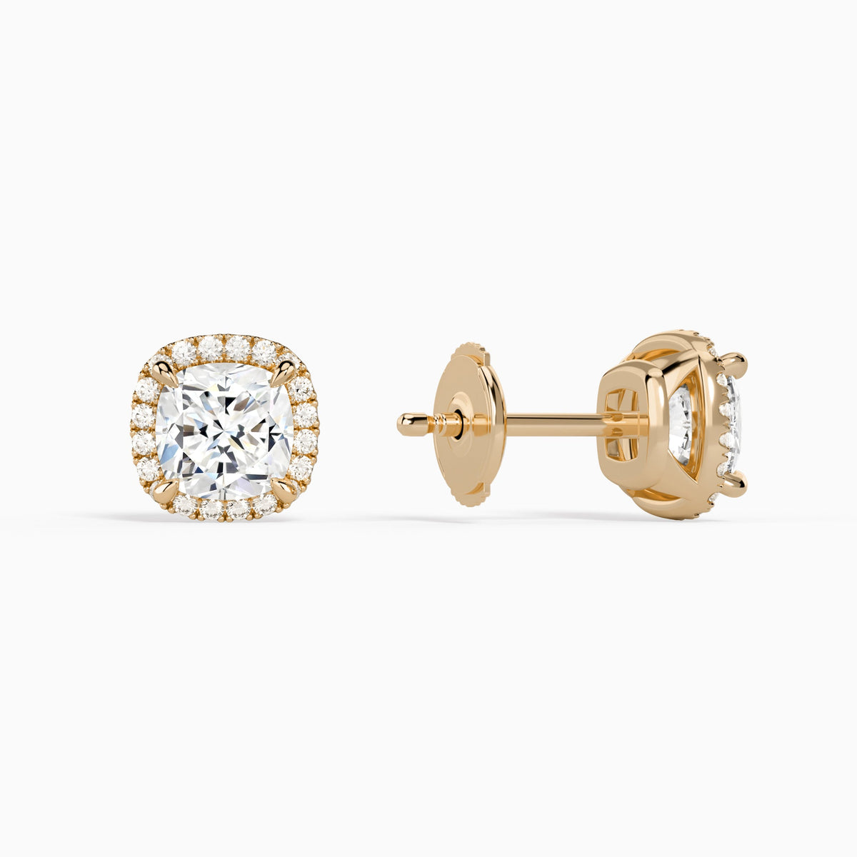 Cushion Halo Diamond Stud Earrings in 14K Rose Gold