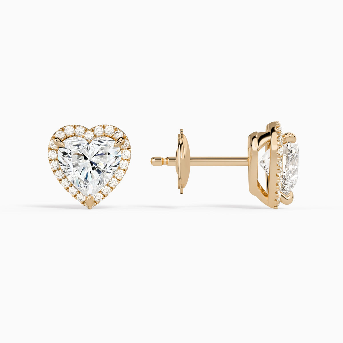 Heart Halo Diamond Stud Earrings in 14K Rose Gold