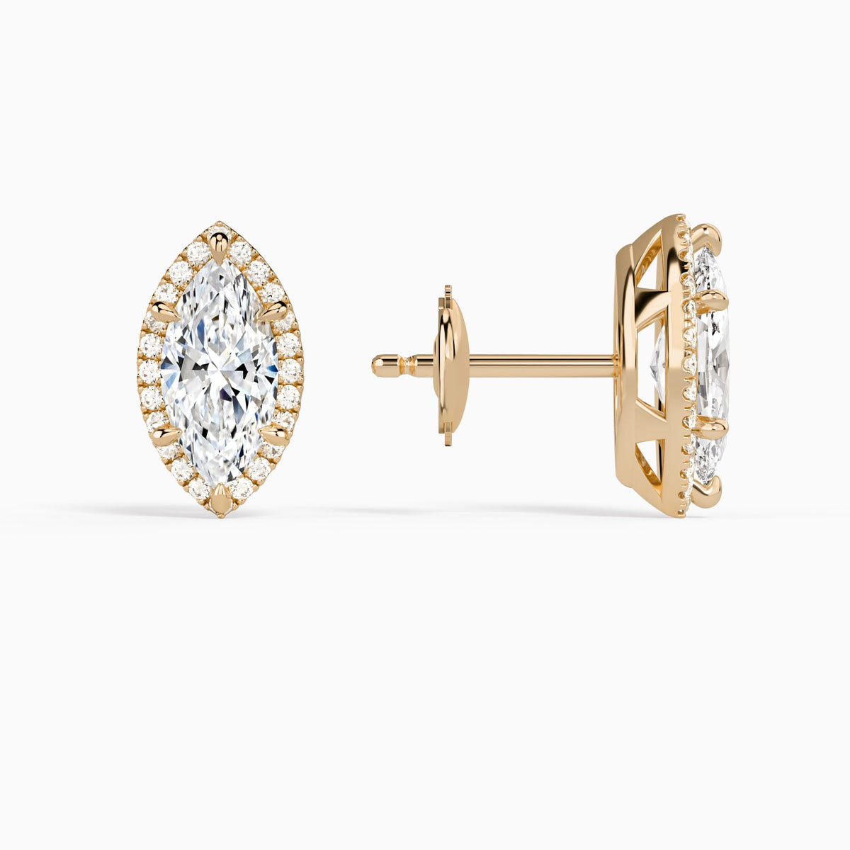 Marquise Halo Diamond Stud Earrings in 14K Rose Gold