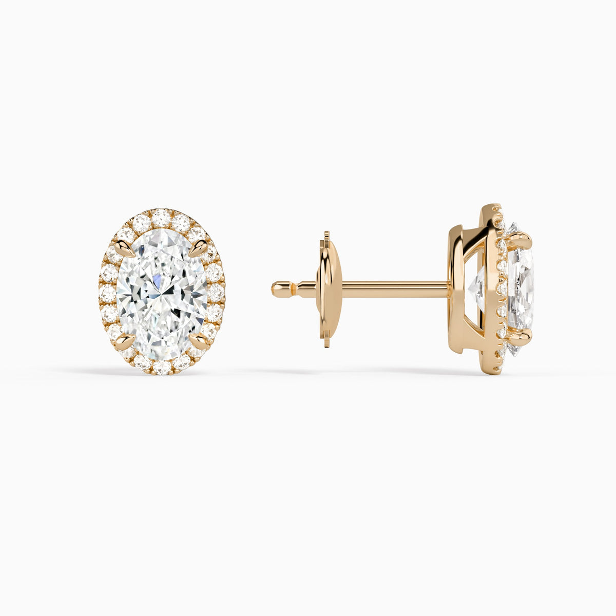 Oval Halo Diamond Stud Earrings in 14K Rose Gold