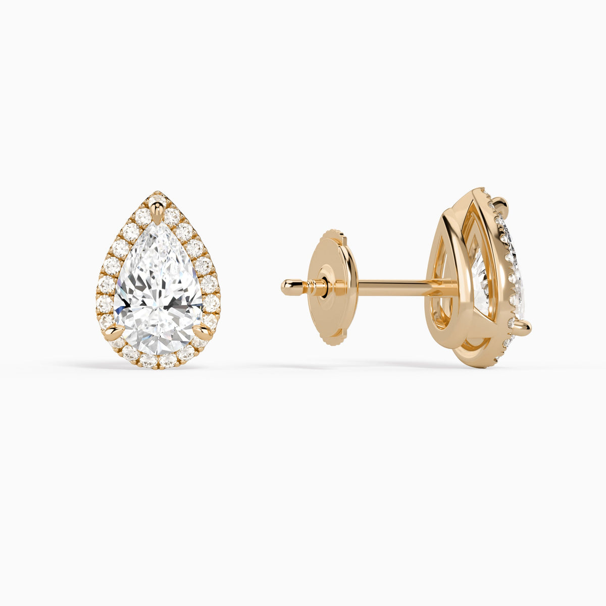 Pear Halo Diamond Stud Earrings in 14K Rose Gold