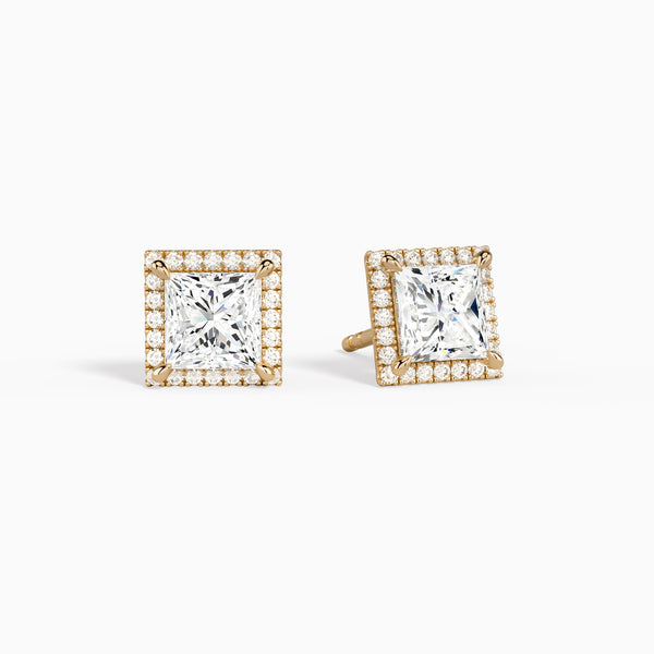 Princess Halo Diamond Stud Earrings in 14K Rose Gold