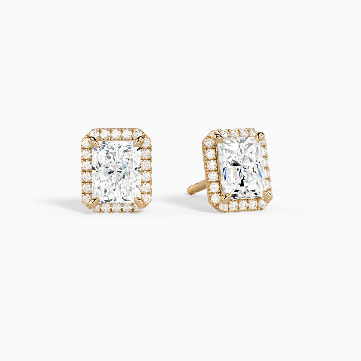 Radiant Halo Diamond Stud Earrings in 14K Rose Gold