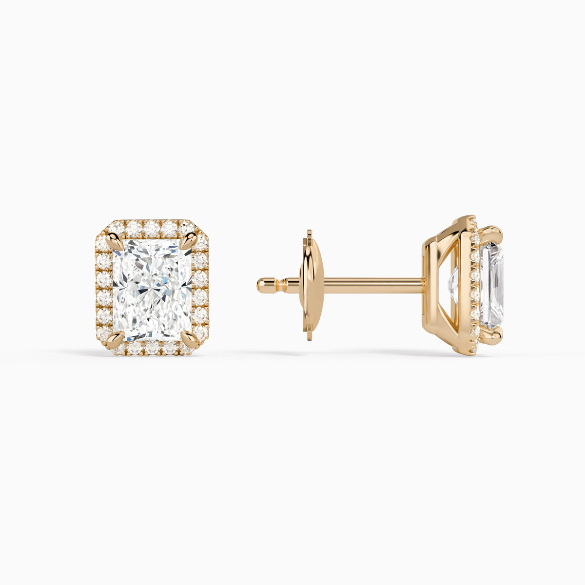 Radiant Halo Diamond Stud Earrings in 14K Rose Gold