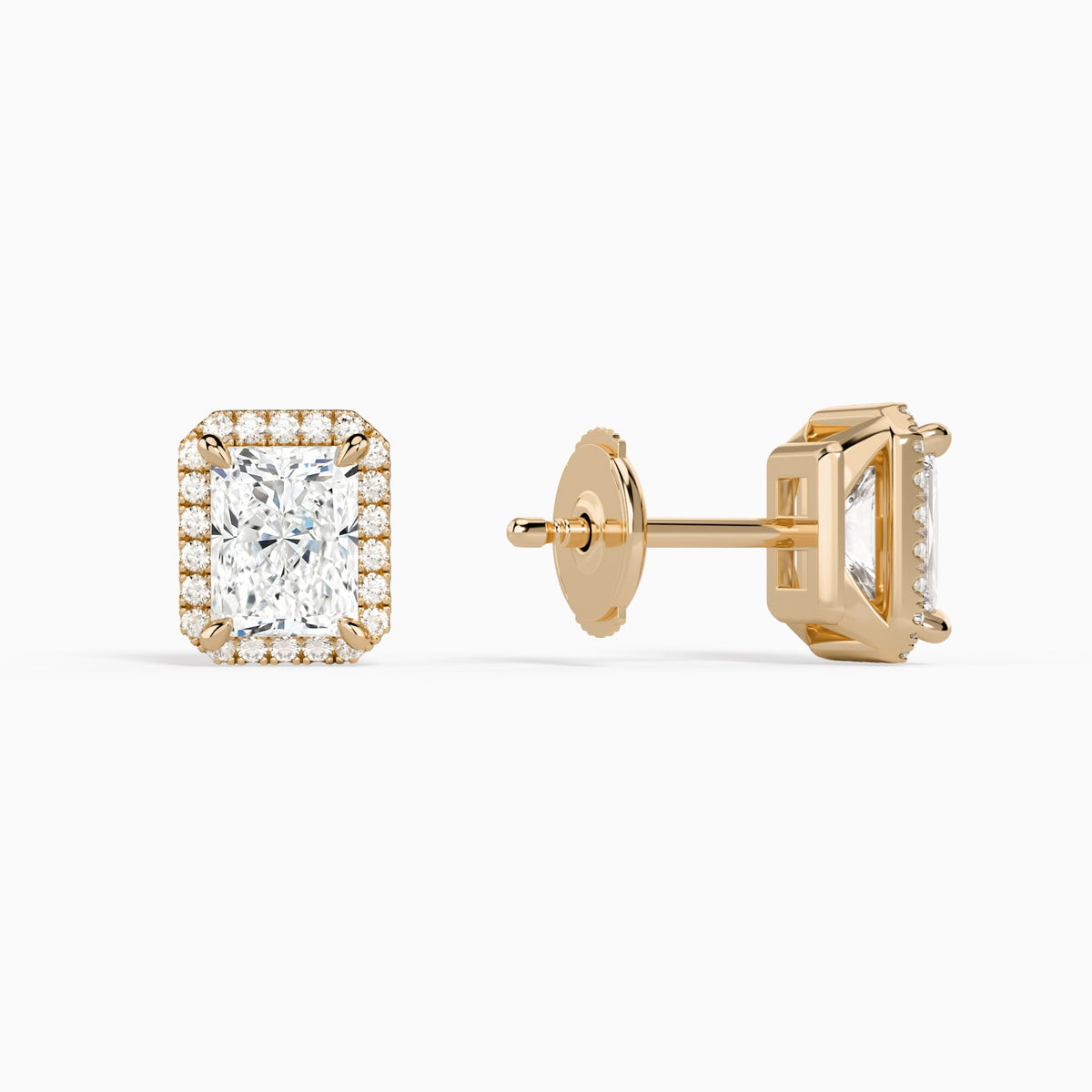 Radiant Halo Diamond Stud Earrings in 14K Rose Gold