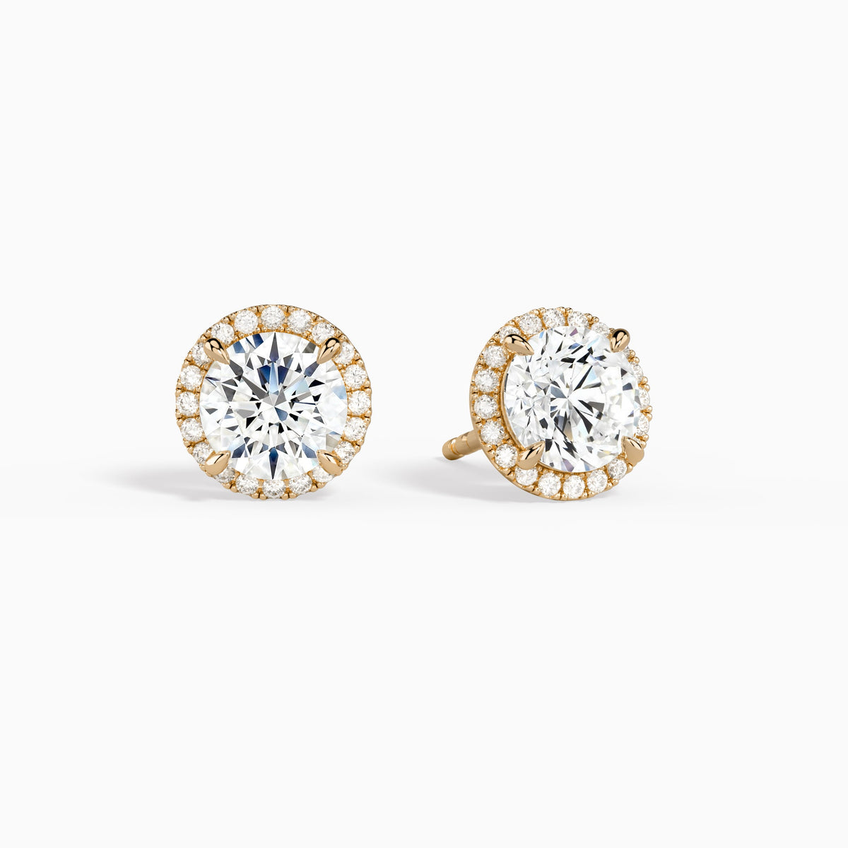 Round Halo Diamond Stud Earrings in 14K Rose Gold