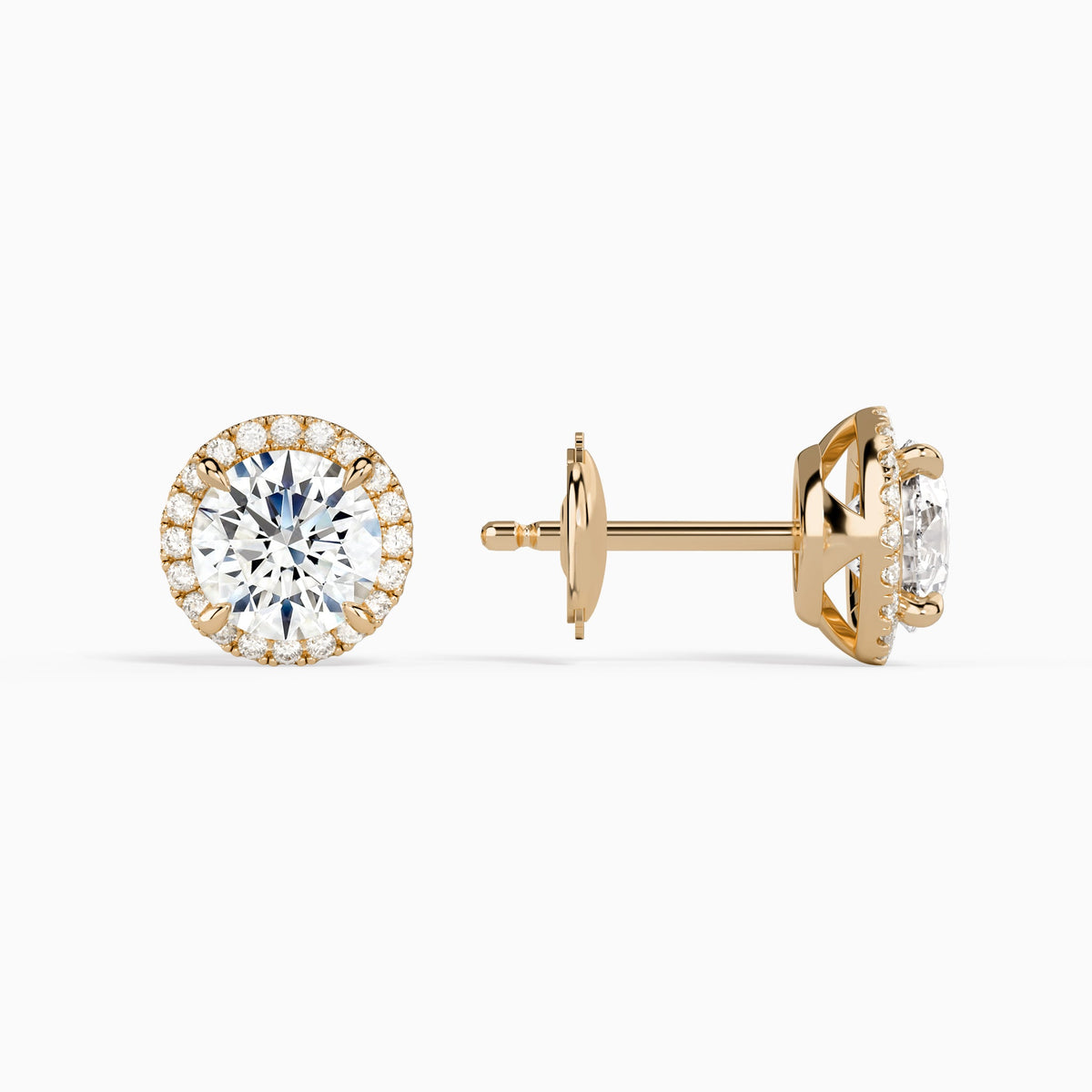 Round Halo Diamond Stud Earrings in 14K Rose Gold
