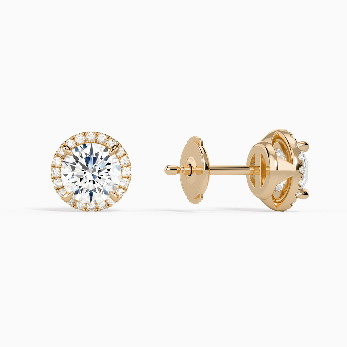 Round Halo Diamond Stud Earrings in 14K Rose Gold