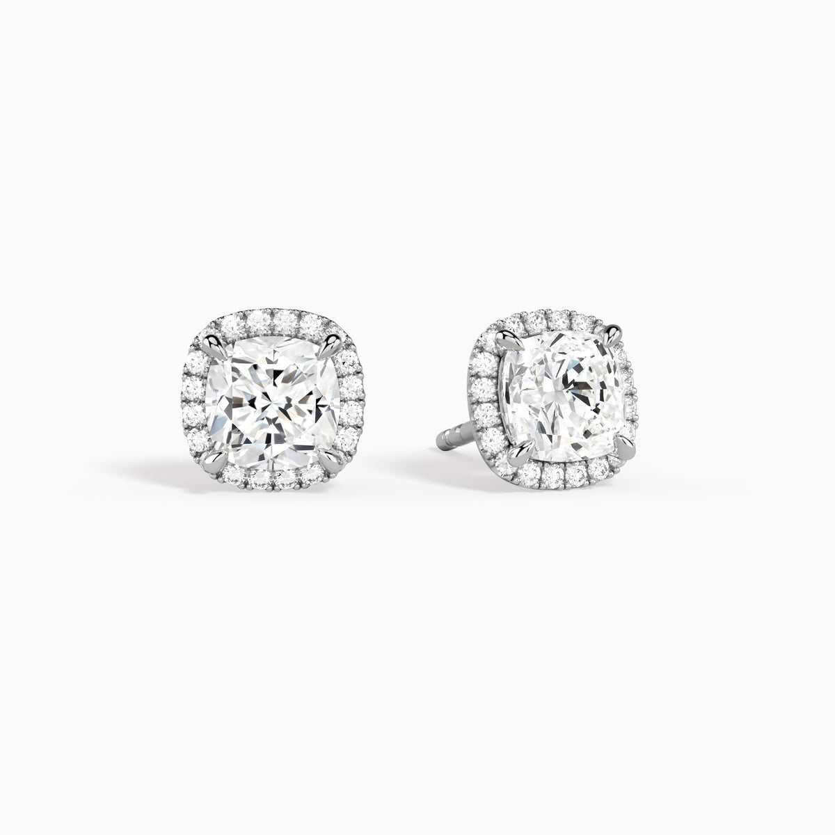 Cushion Halo Diamond Stud Earrings in 14K White Gold