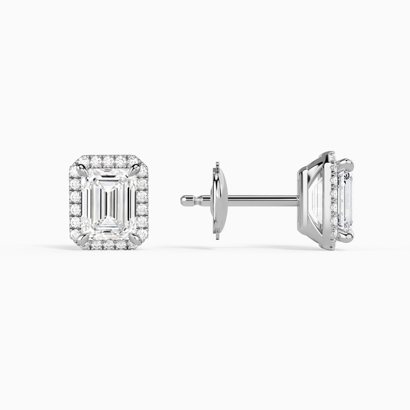 Emerald Halo Diamond Stud Earrings
