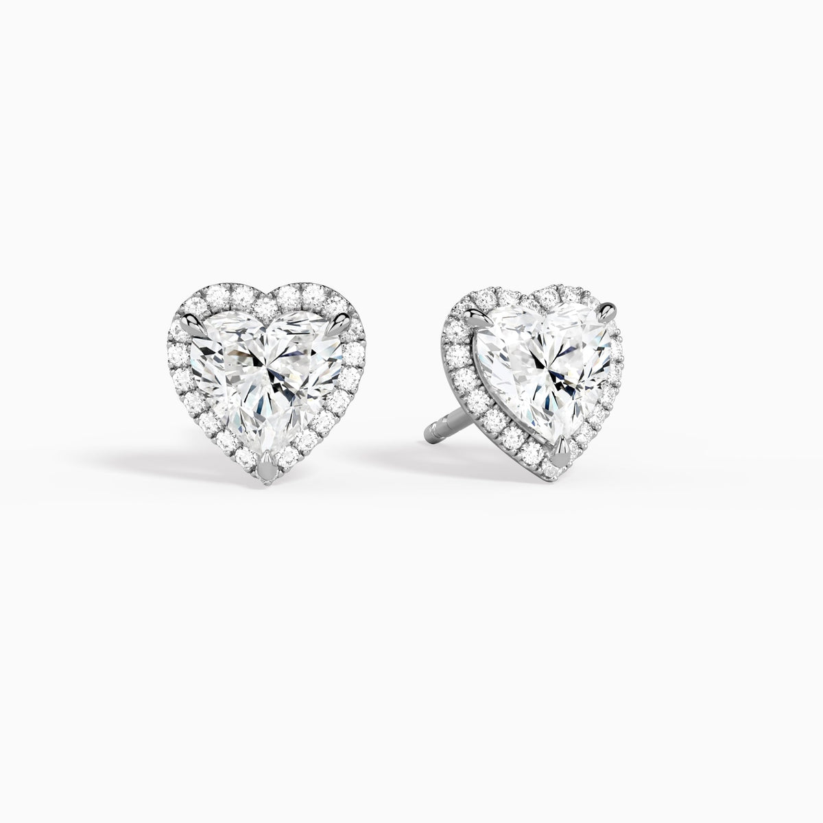 Heart Halo Diamond Stud Earrings in 14K White Gold