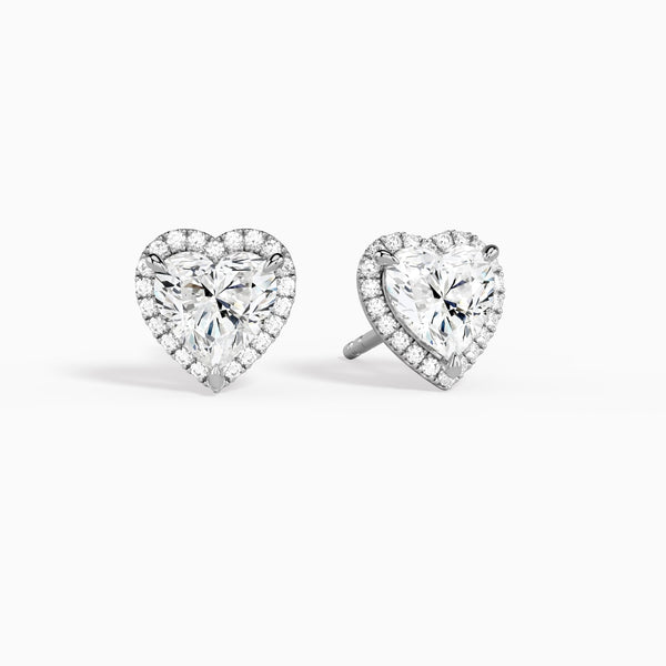 Heart Halo Diamond Stud Earrings in 14K White Gold