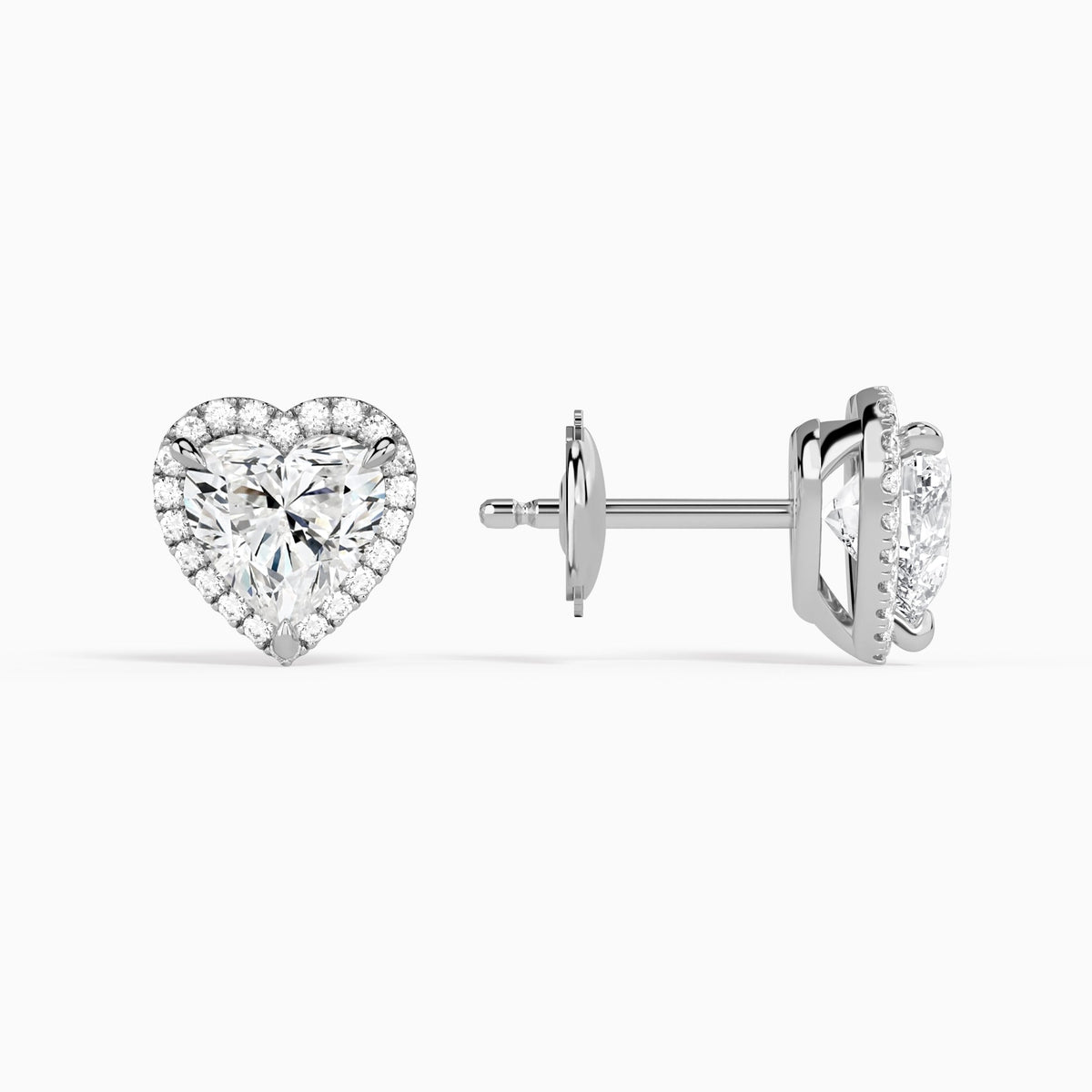 Heart Halo Diamond Stud Earrings in 14K White Gold