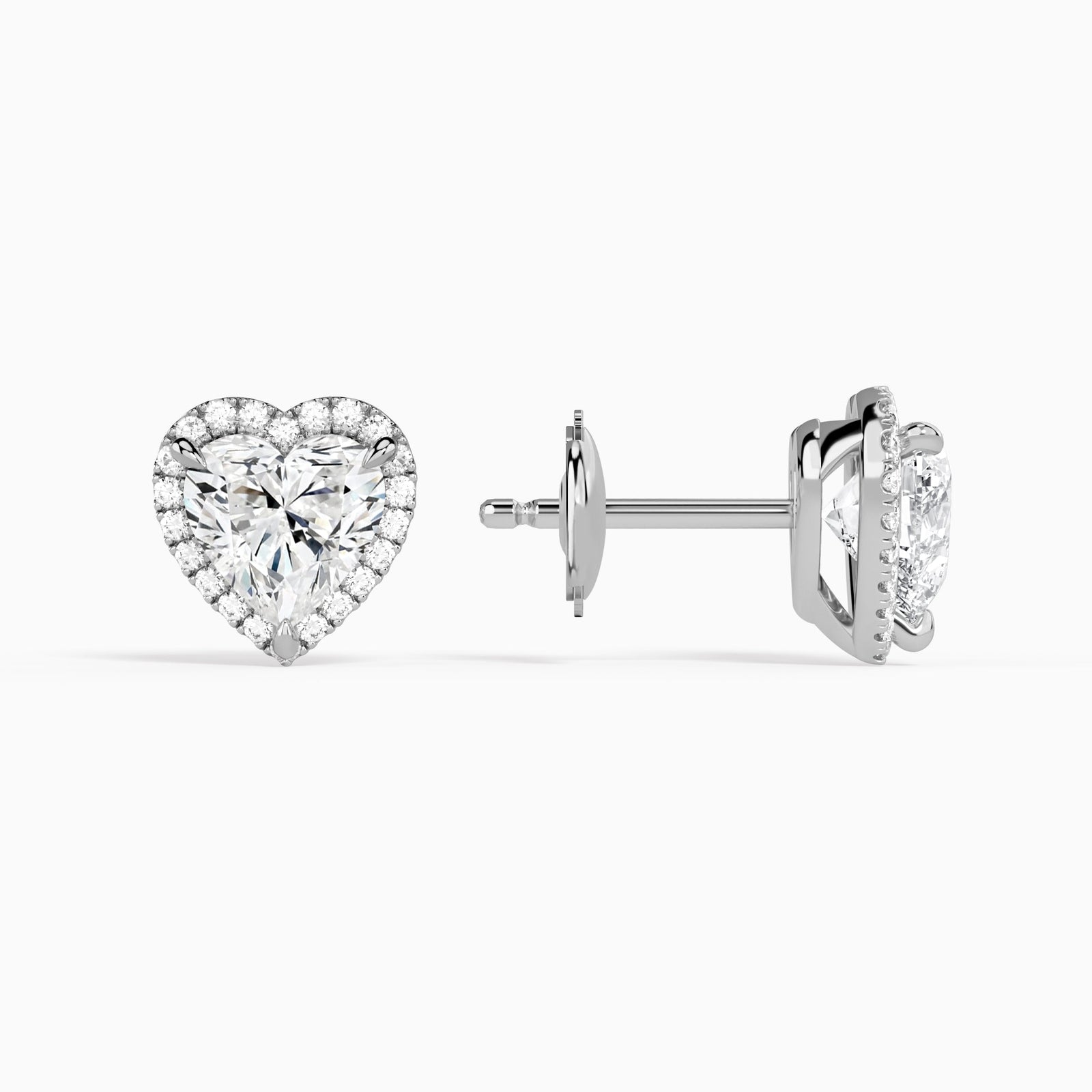 Heart Halo Diamond Stud Earrings