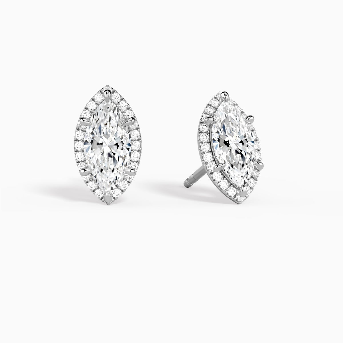 Marquise Halo Diamond Stud Earrings in 14K White Gold