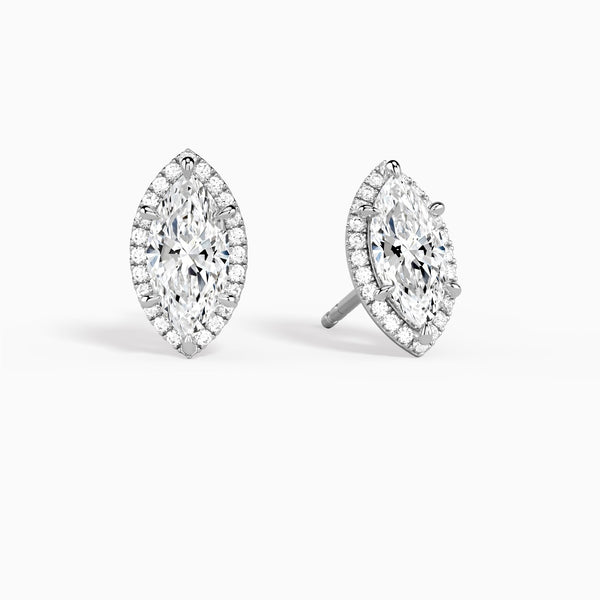 Marquise Halo Diamond Stud Earrings in 14K White Gold