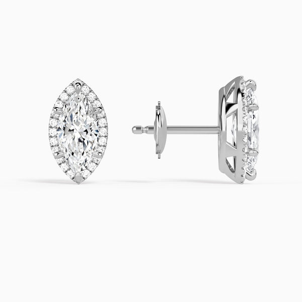 Marquise Halo Diamond Stud Earrings in 14K White Gold