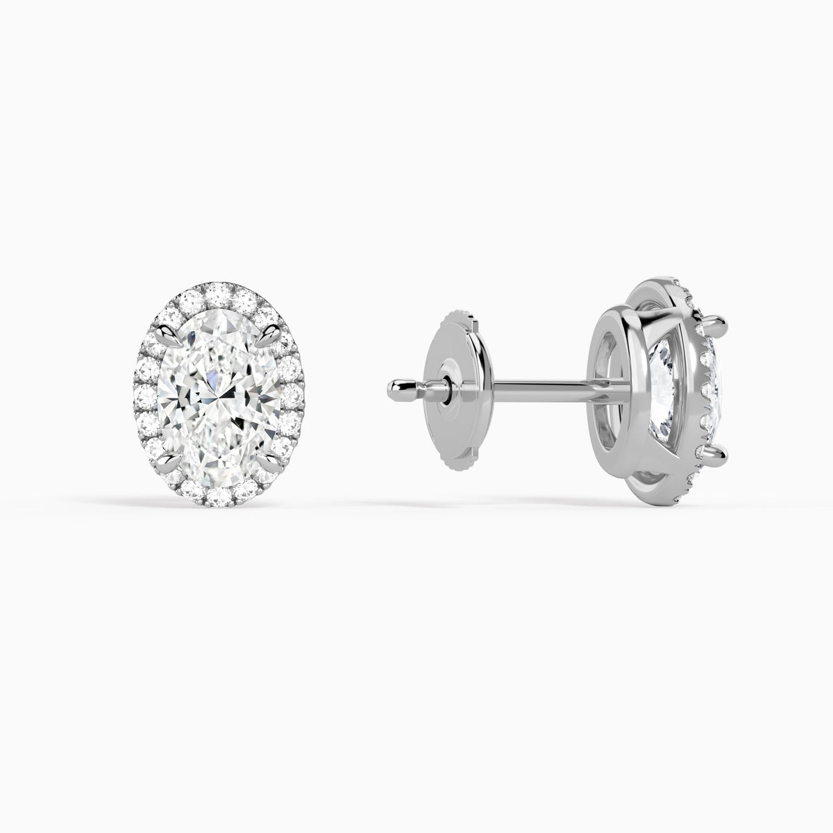 Oval Halo Diamond Stud Earrings in 18K White Gold