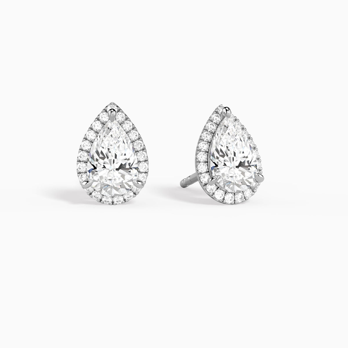 Pear Halo Diamond Stud Earrings in 14K White Gold