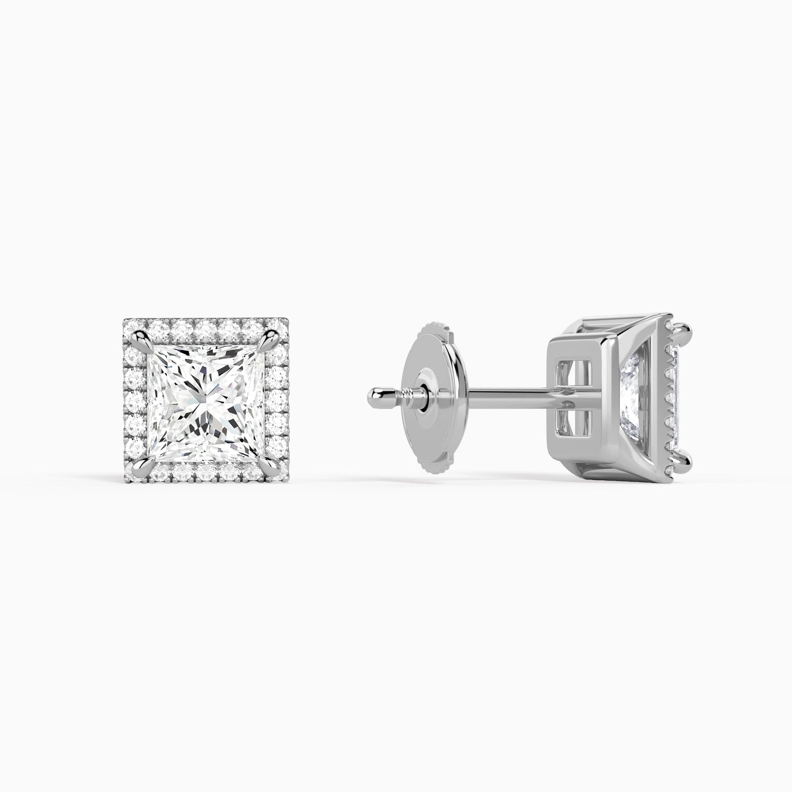 Princess Halo Diamond Stud Earrings