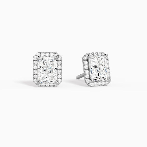 Radiant Halo Diamond Stud Earrings in 14K White Gold
