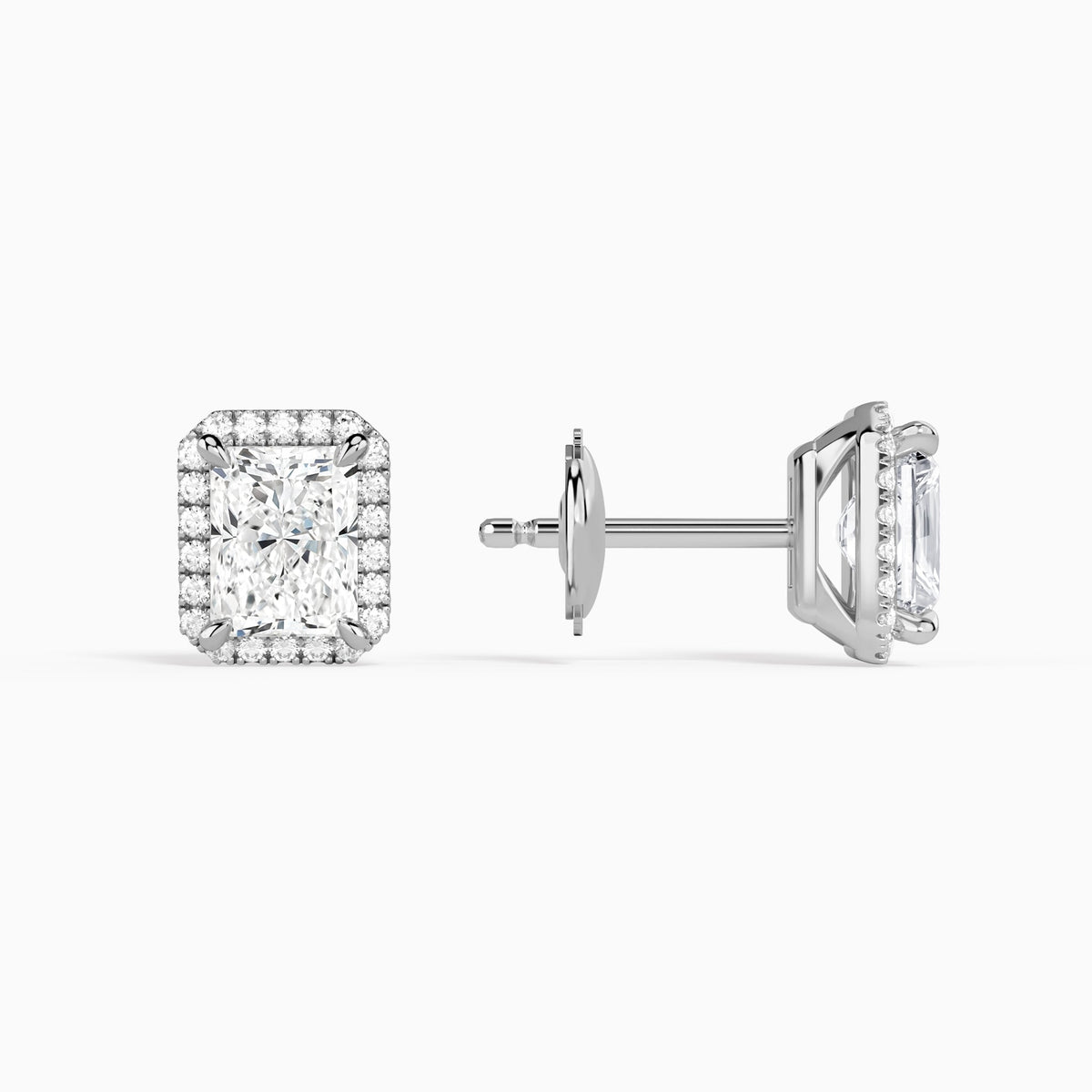 Radiant Halo Diamond Stud Earrings in 14K White Gold