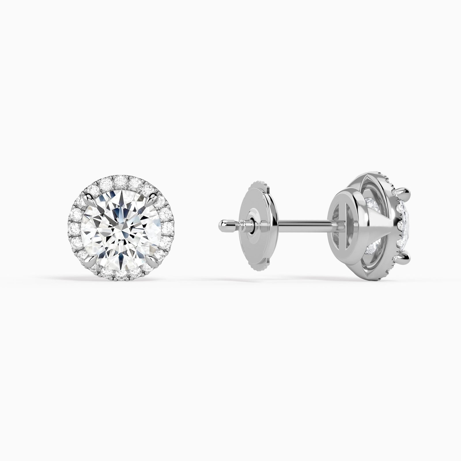 Round Halo Diamond Stud Earrings