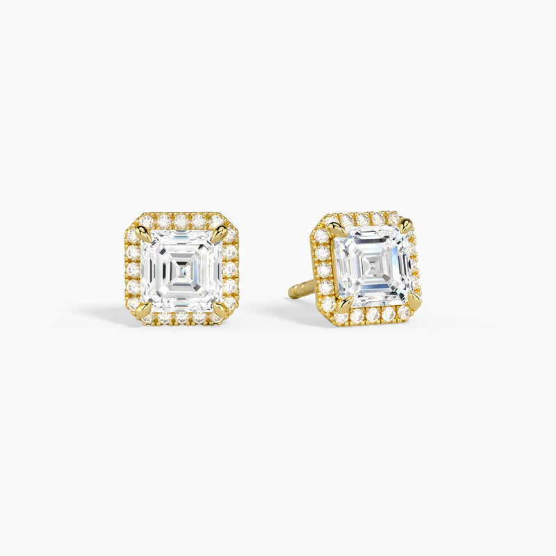 Asscher Halo Diamond Stud Earrings