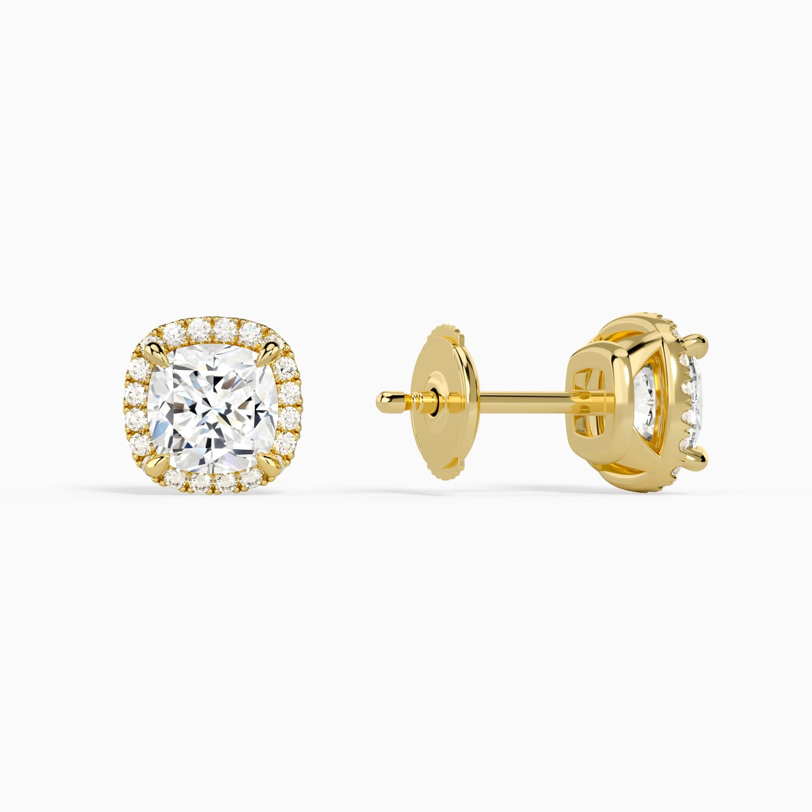 Cushion Halo Diamond Stud Earrings