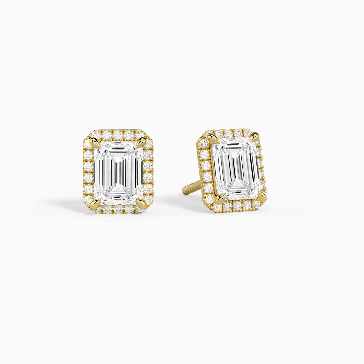 Emerald Halo Diamond Stud Earrings in 14K Yellow Gold