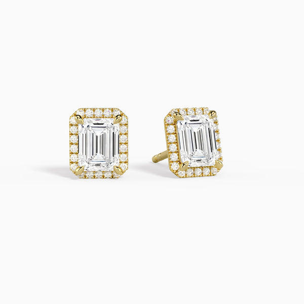Emerald Halo Diamond Stud Earrings in 14K Yellow Gold