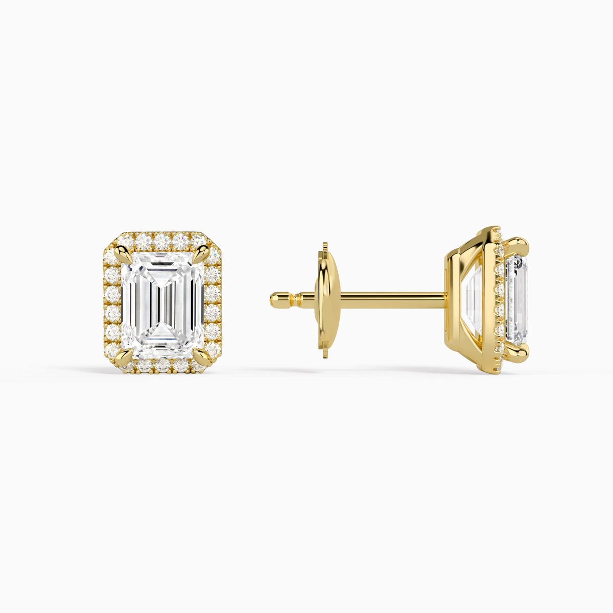 Emerald Halo Diamond Stud Earrings in 14K Yellow Gold