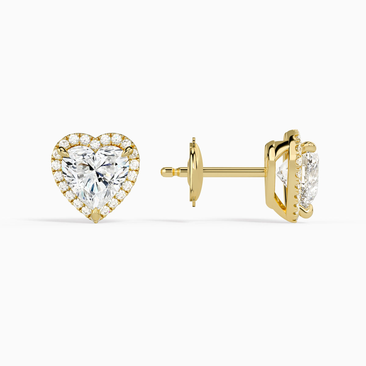 Heart Halo Diamond Stud Earrings in 14K Yellow Gold