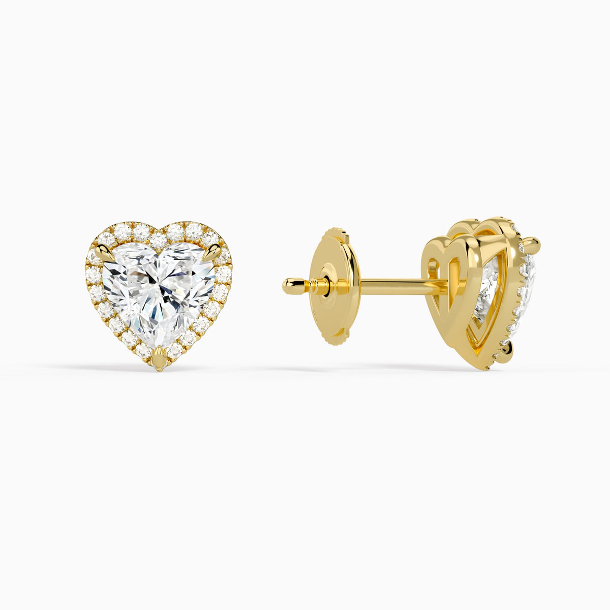 Heart Halo Diamond Stud Earrings in 14K Yellow Gold