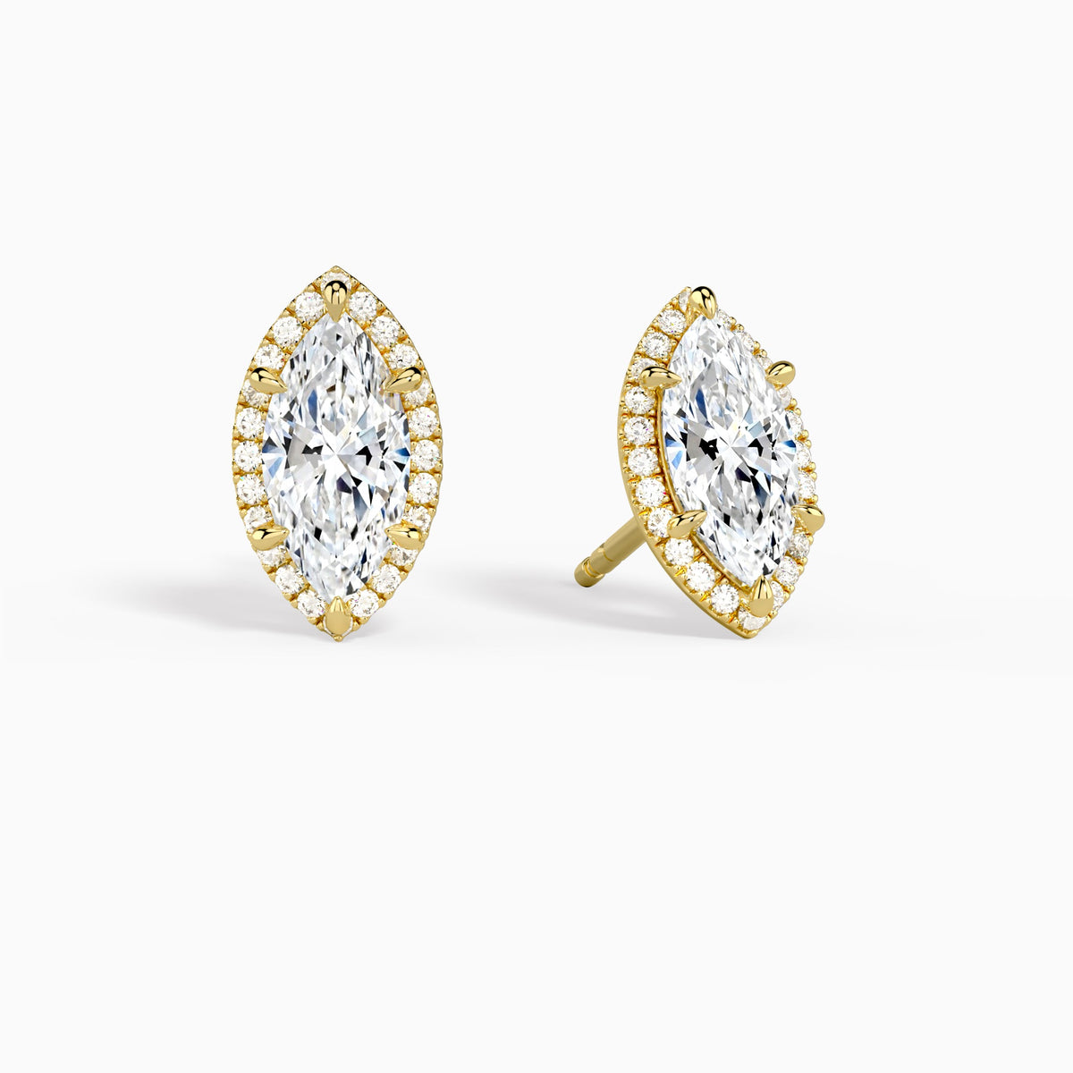 Marquise Halo Diamond Stud Earrings in 14K Yellow Gold
