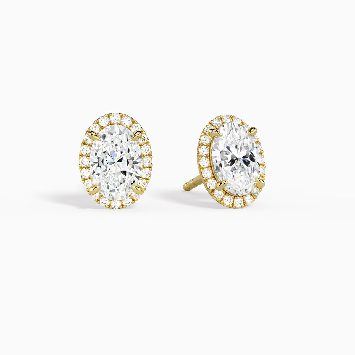 Oval Halo Diamond Stud Earrings in 14K Yellow Gold