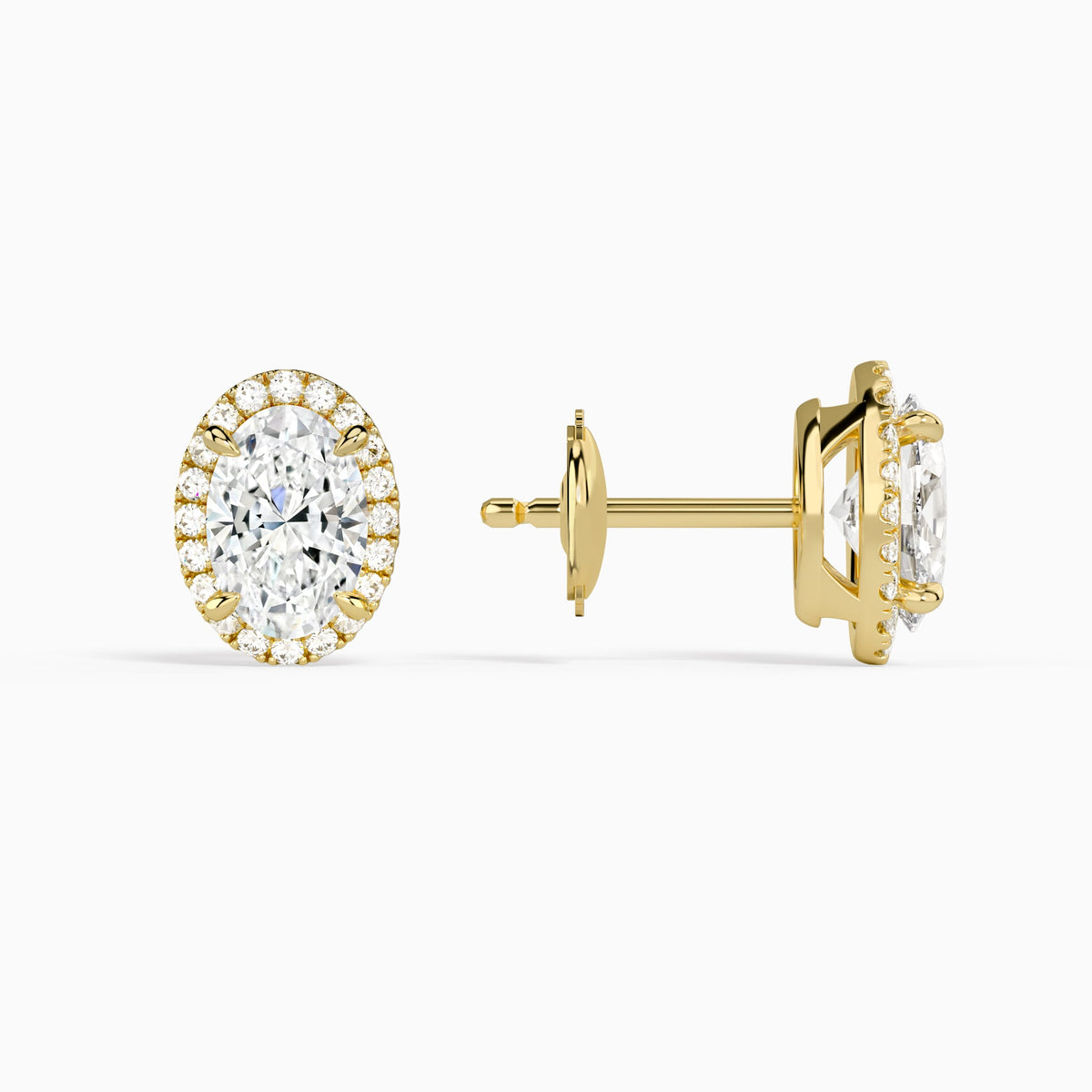 Oval Halo Diamond Stud Earrings in 14K Yellow Gold