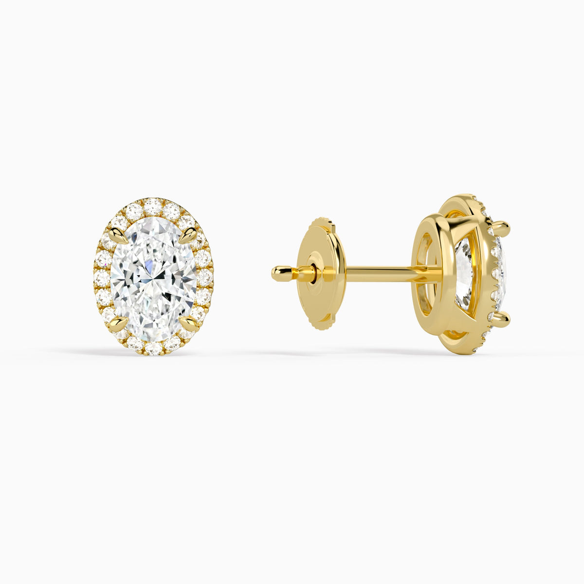 Oval Halo Diamond Stud Earrings in 14K Yellow Gold
