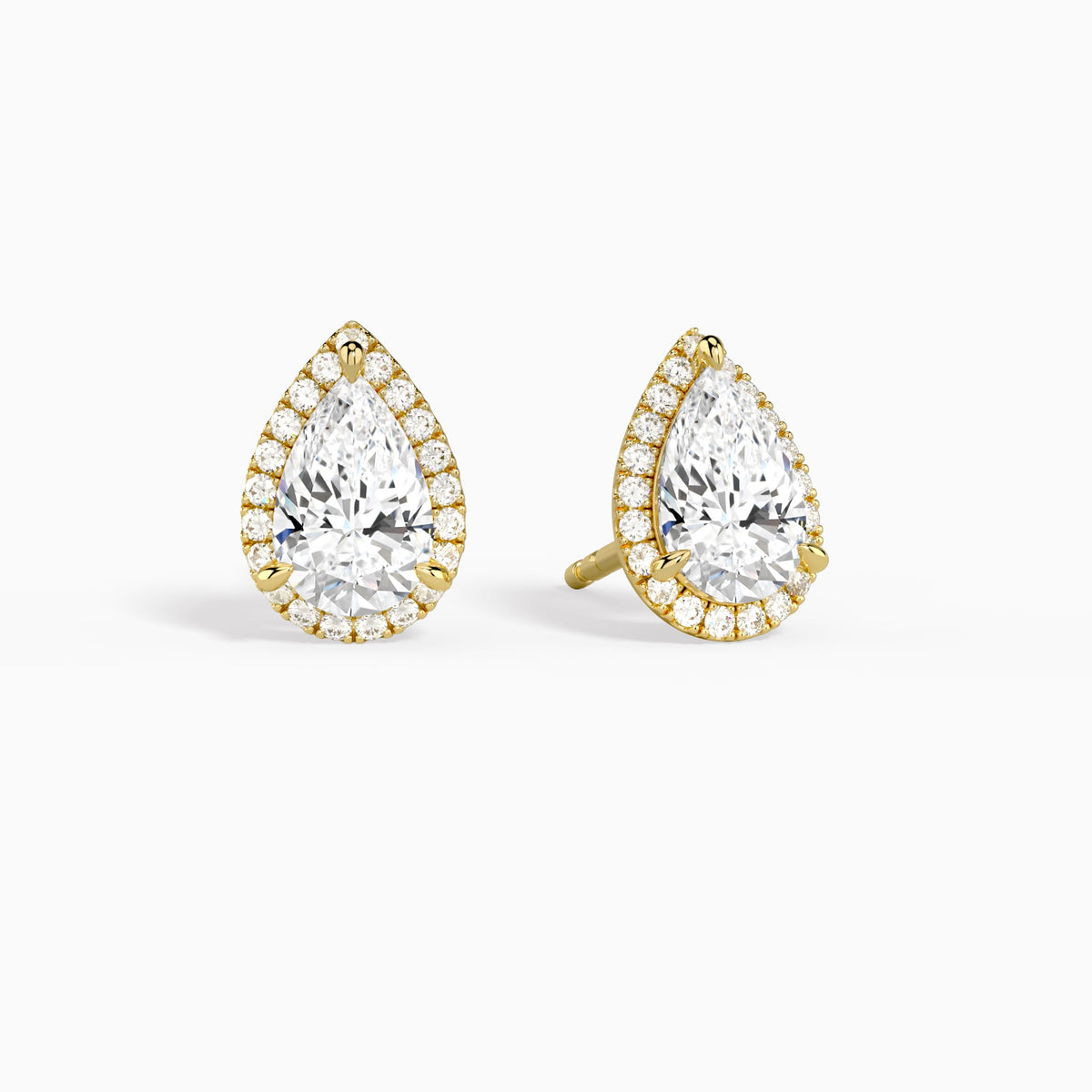 Pear Halo Diamond Stud Earrings in 14K Yellow Gold