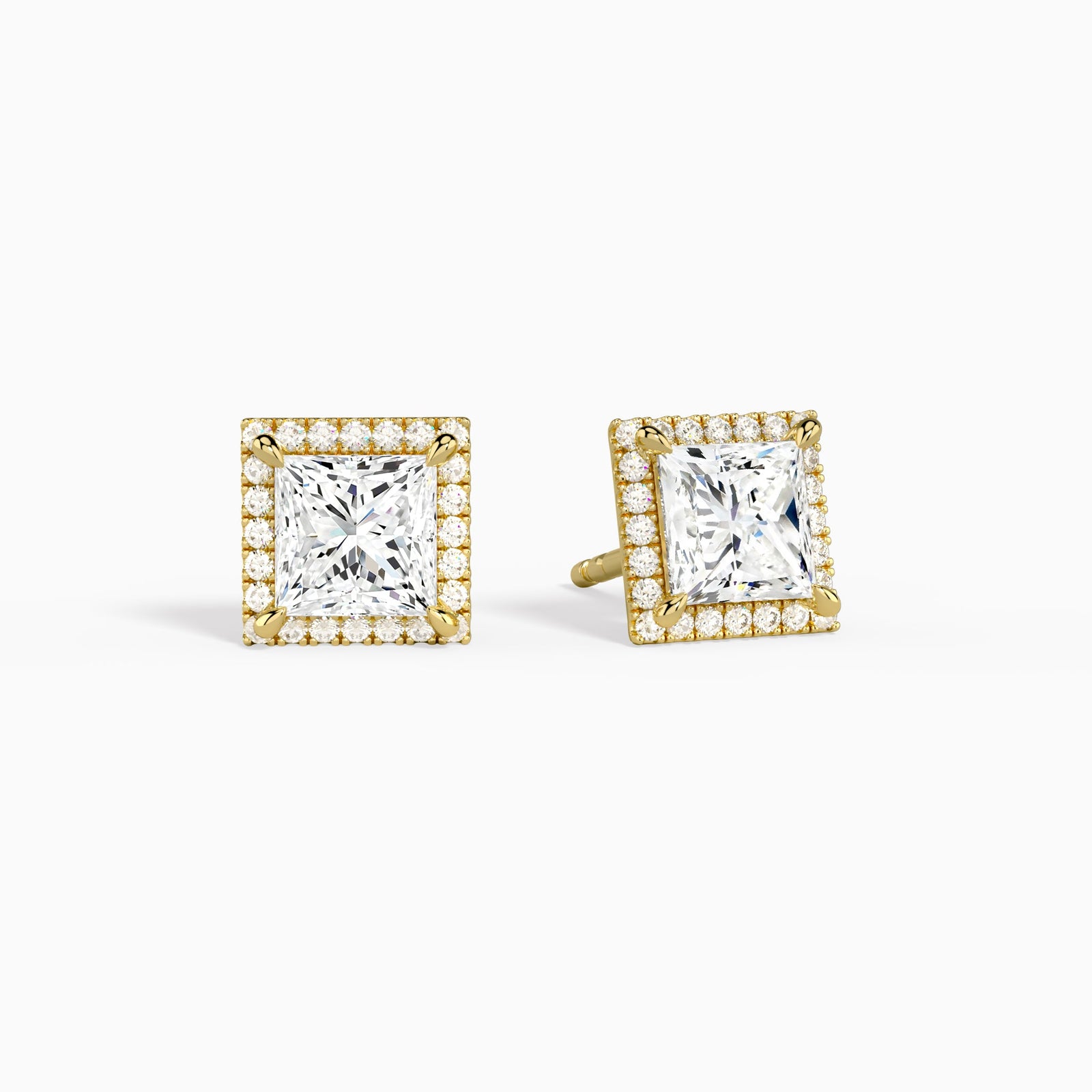 Princess Halo Diamond Stud Earrings