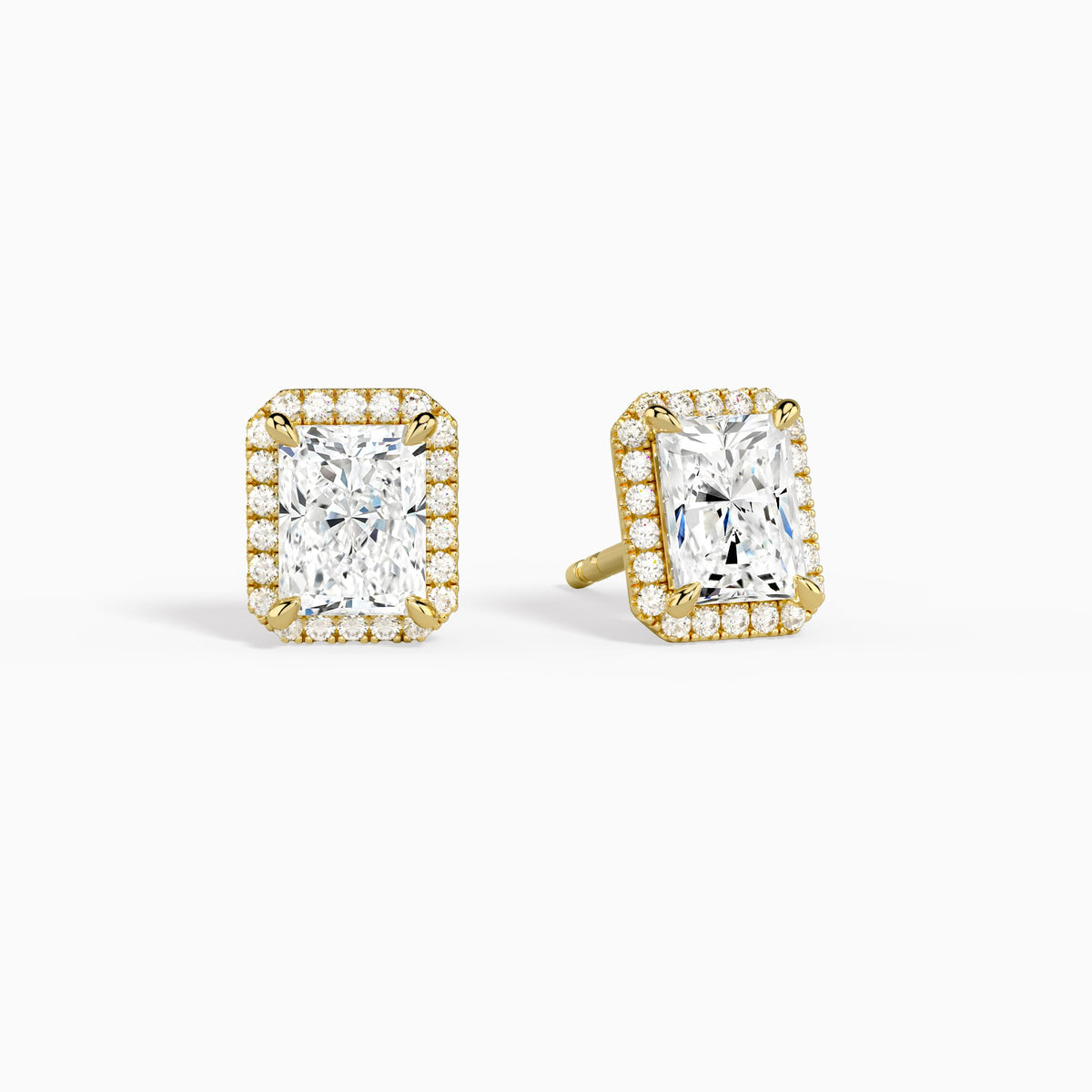 Radiant Halo Diamond Stud Earrings in 18K Yellow Gold