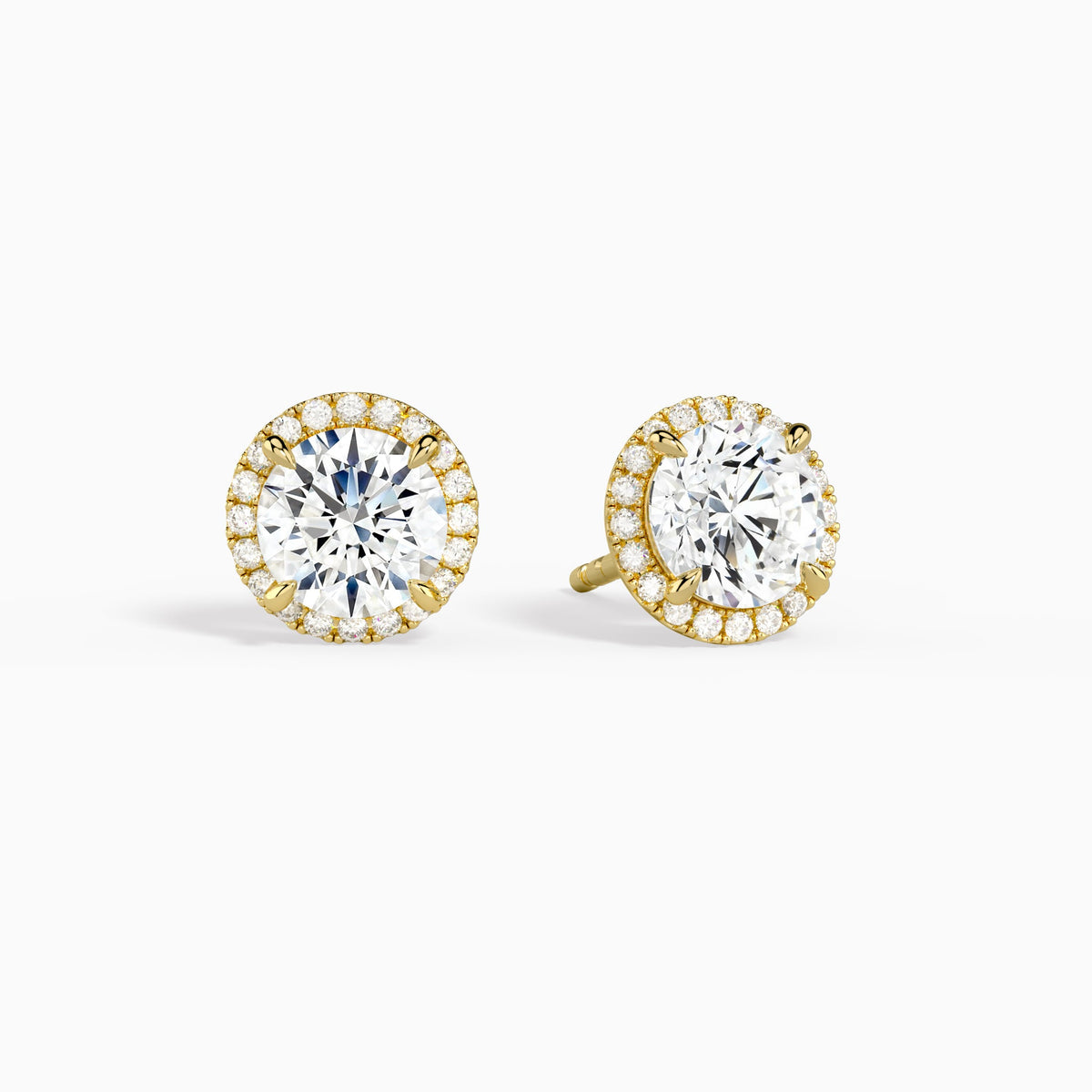 Round Halo Diamond Stud Earrings in 14K Yellow Gold