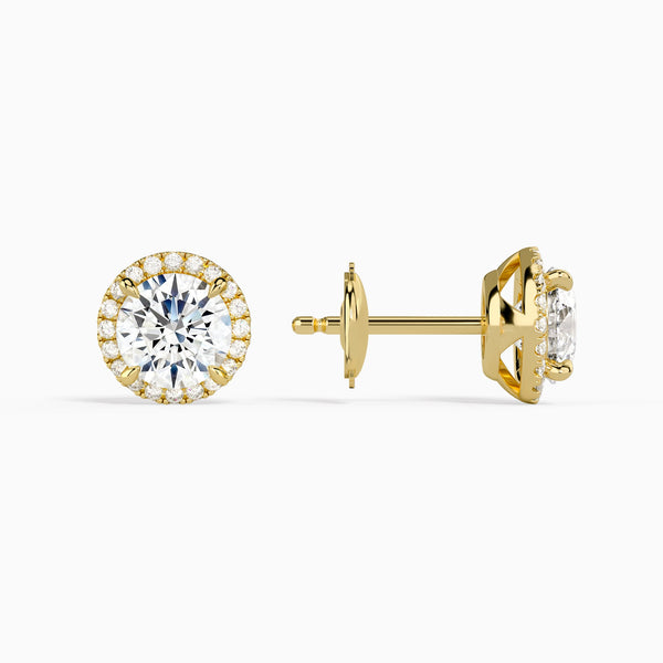 Round Halo Diamond Stud Earrings in 14K Yellow Gold