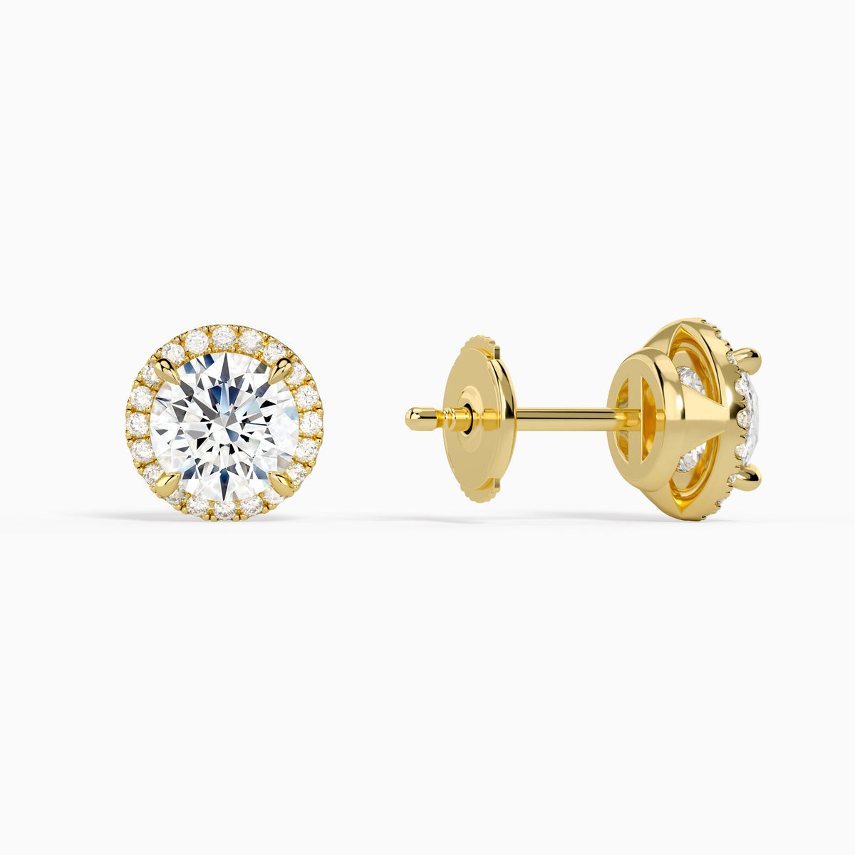 Round Halo Diamond Stud Earrings in 14K Yellow Gold