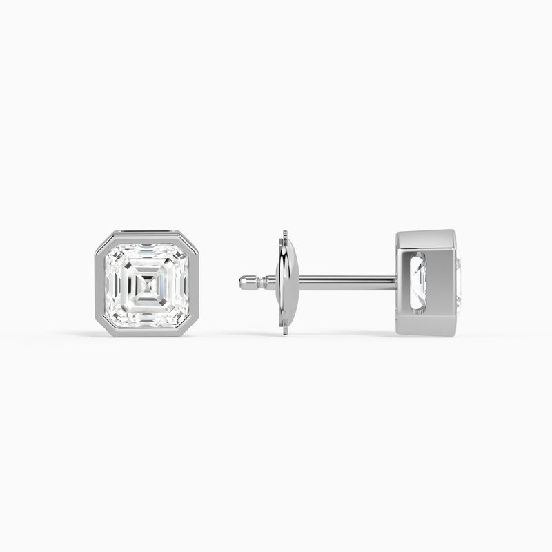Asscher Bezel Solitaire Diamond Stud Earrings