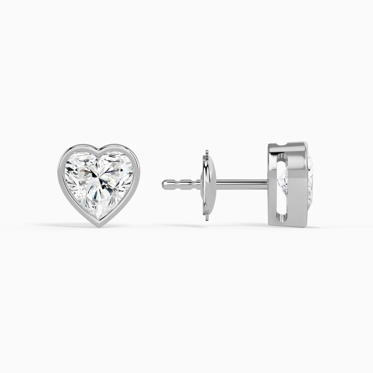Heart Bezel Solitaire Diamond Stud Earrings in Platinum
