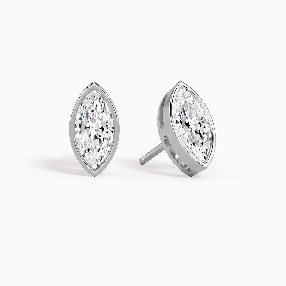 Marquise Bezel Solitaire Diamond Stud Earrings in Platinum